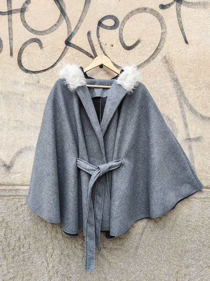 chic κάπα τσόχα trim γούνα Stockholm γκρι