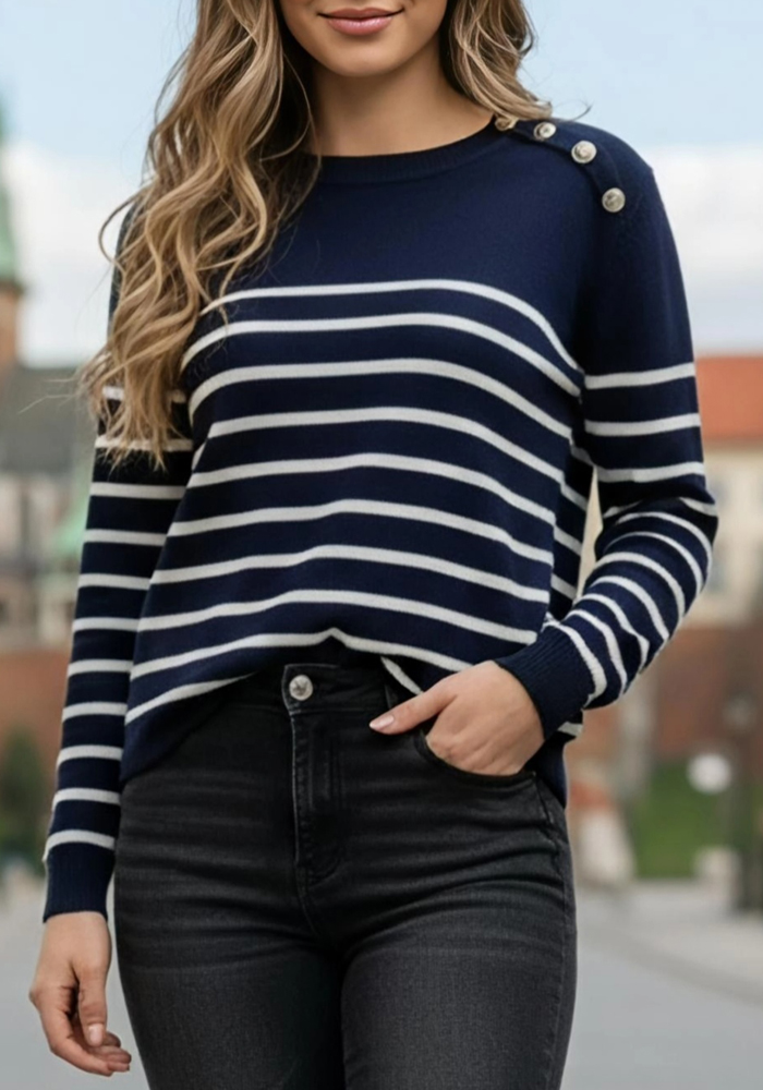 πλεκτή ριγέ μπλούζα Navona μπλε navy