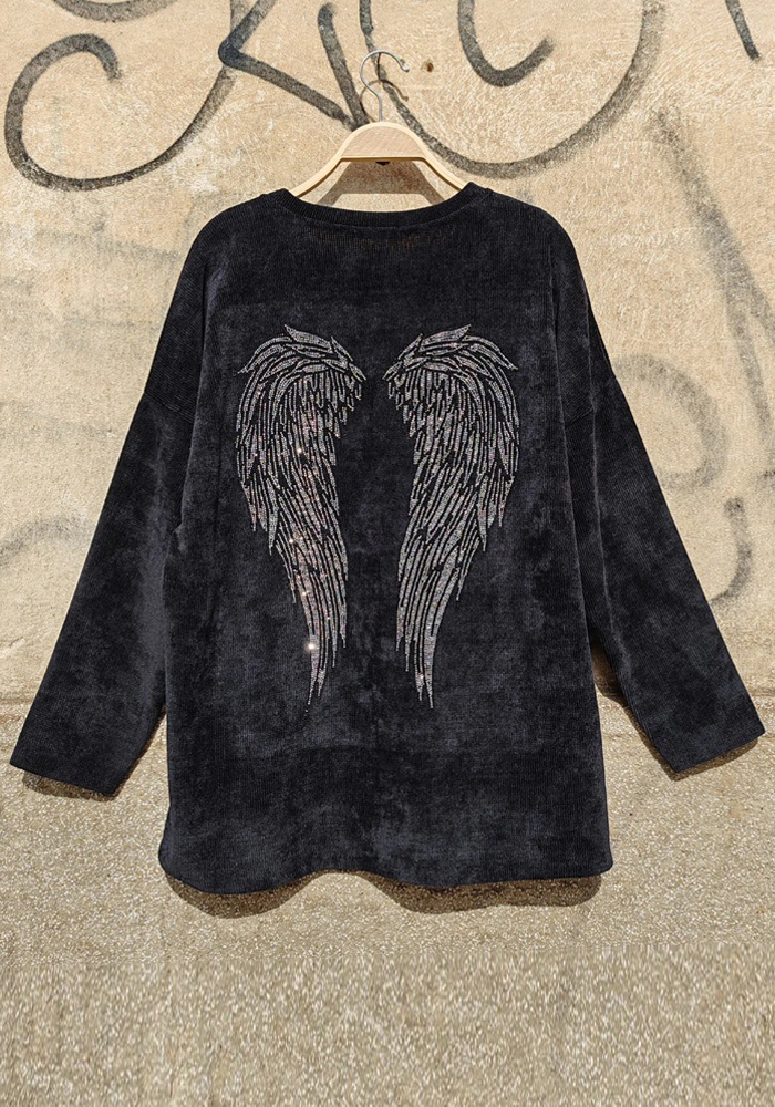 casual βελουτέ μπλούζα Angel Wings μαύρο