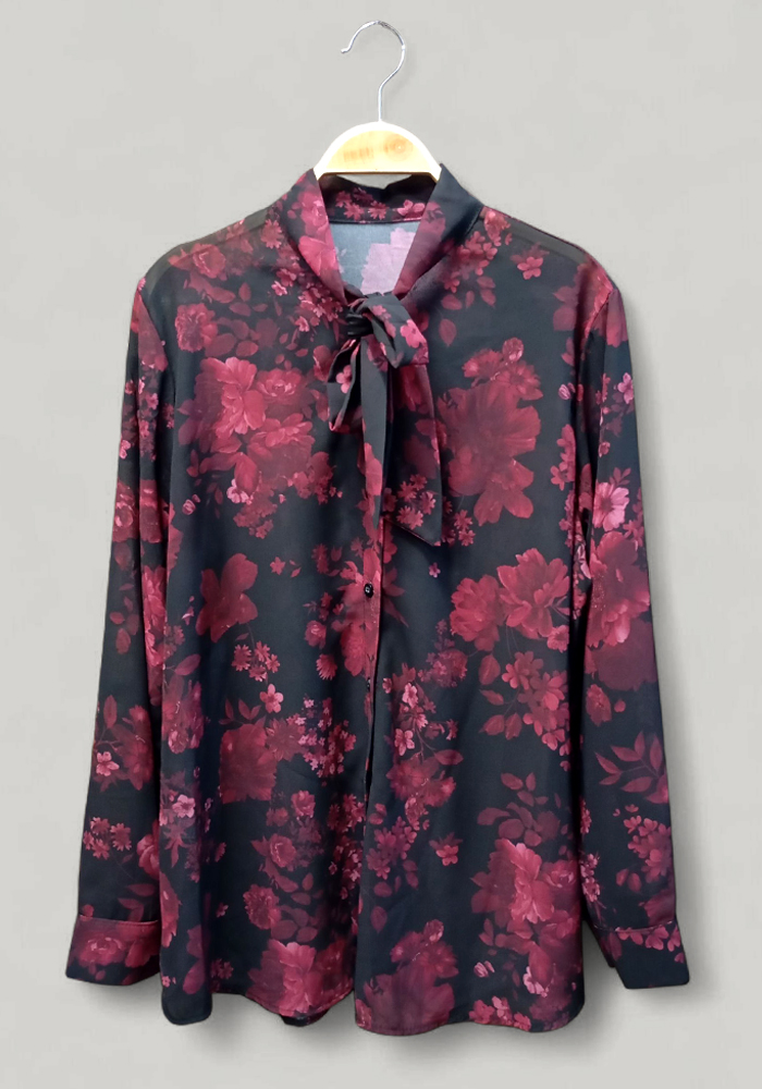 chic πουκάμισο Bow floral μπορντώ