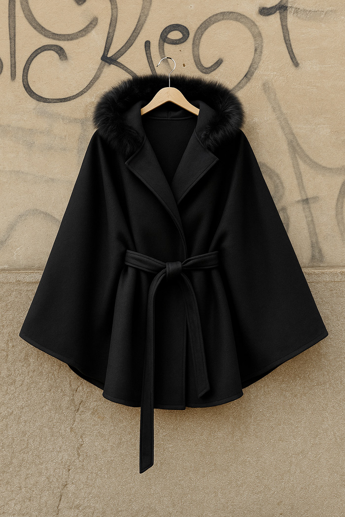 chic κάπα τσόχα trim γούνα Stockholm μαύρο