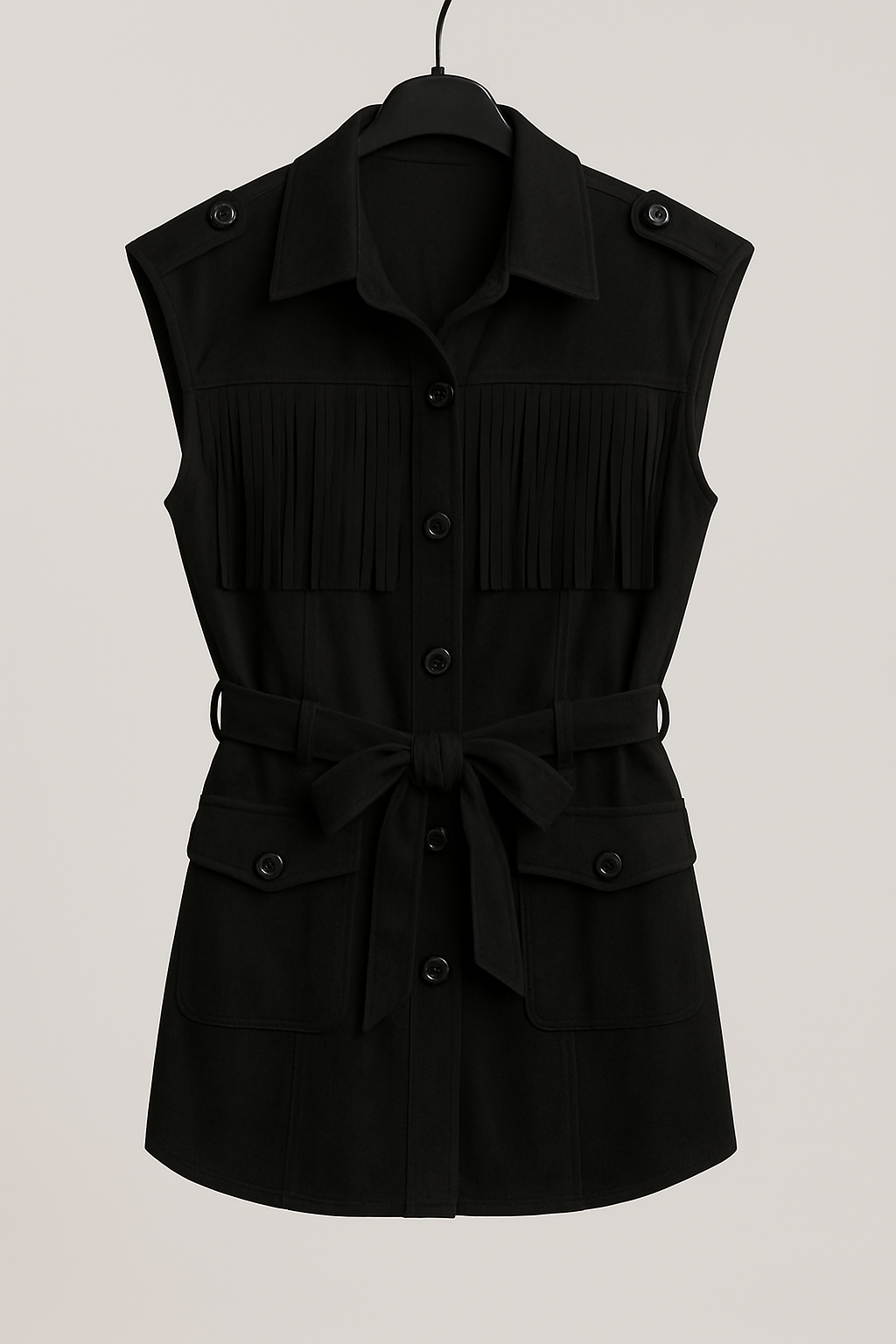 boho suede καζάκα με κρόσσια Fringy μαύρο