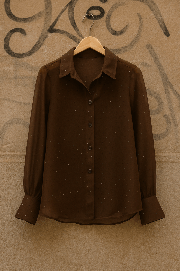 Πουκάμισο semisheer μεταλλακια Shine καφέ
