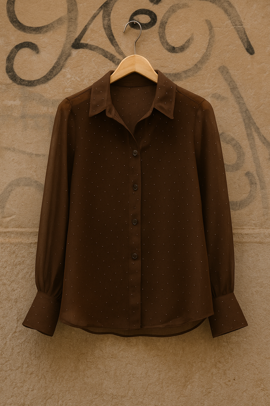 Πουκάμισο semisheer μεταλλακια Shine καφέ