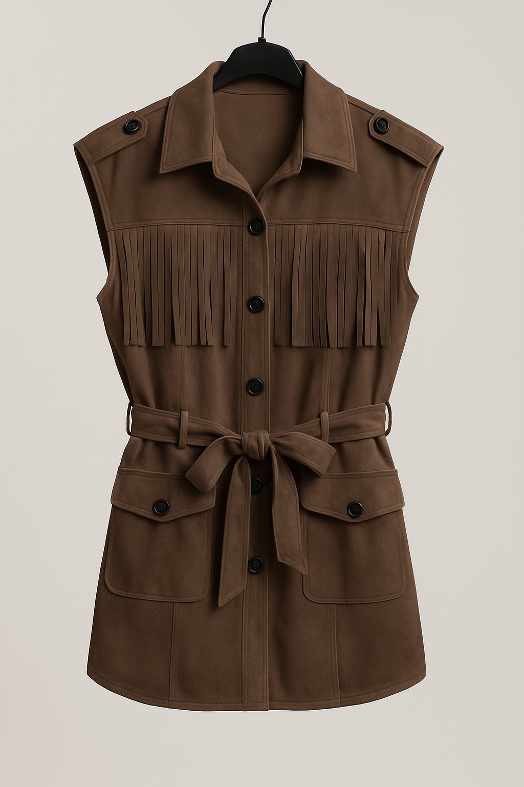 boho suede καζάκα με κρόσσια Fringy καφέ