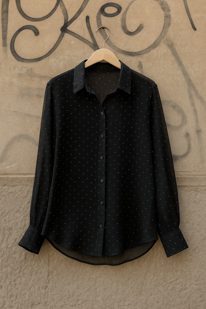 Πουκάμισο semisheer μεταλλακια Shine μαύρο