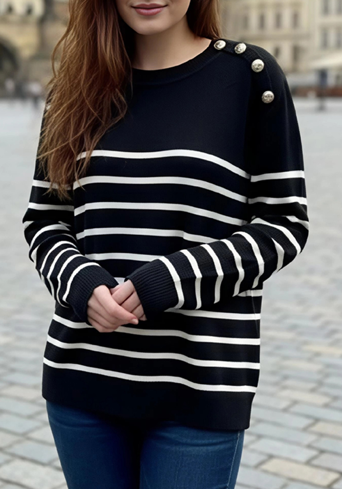 πλεκτή ριγέ μπλούζα Navona μαύρο