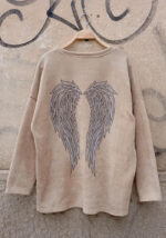 Σπαγγί βελούτέ μπλούζα με μακριά μανίκια, φτερά από στρας στην πλάτη και φερμουάρ στη βάση