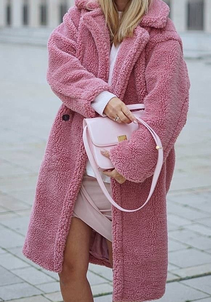 casual παλτό faux γούνα Teddy ροζ