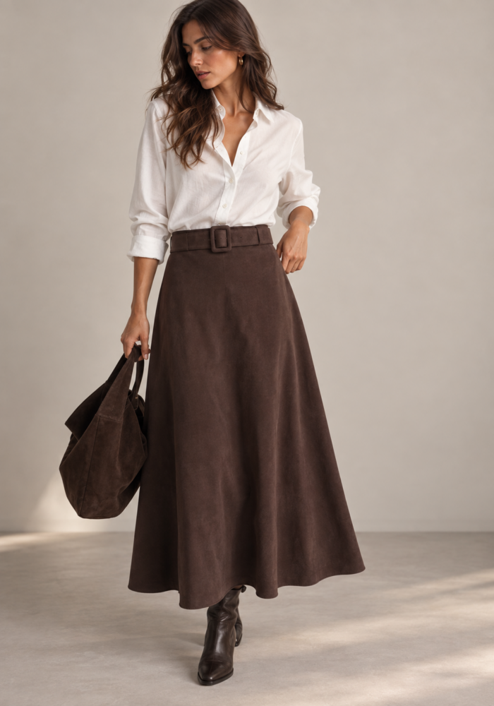 chic φούστα suede Betty καφέ