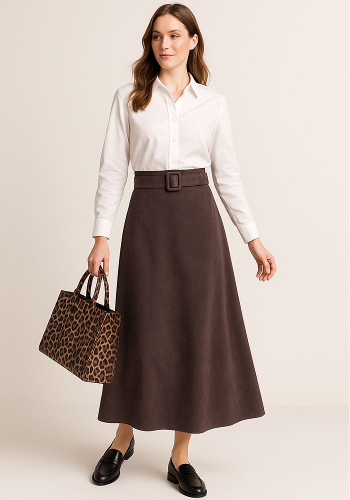 chic φούστα suede Betty καφέ