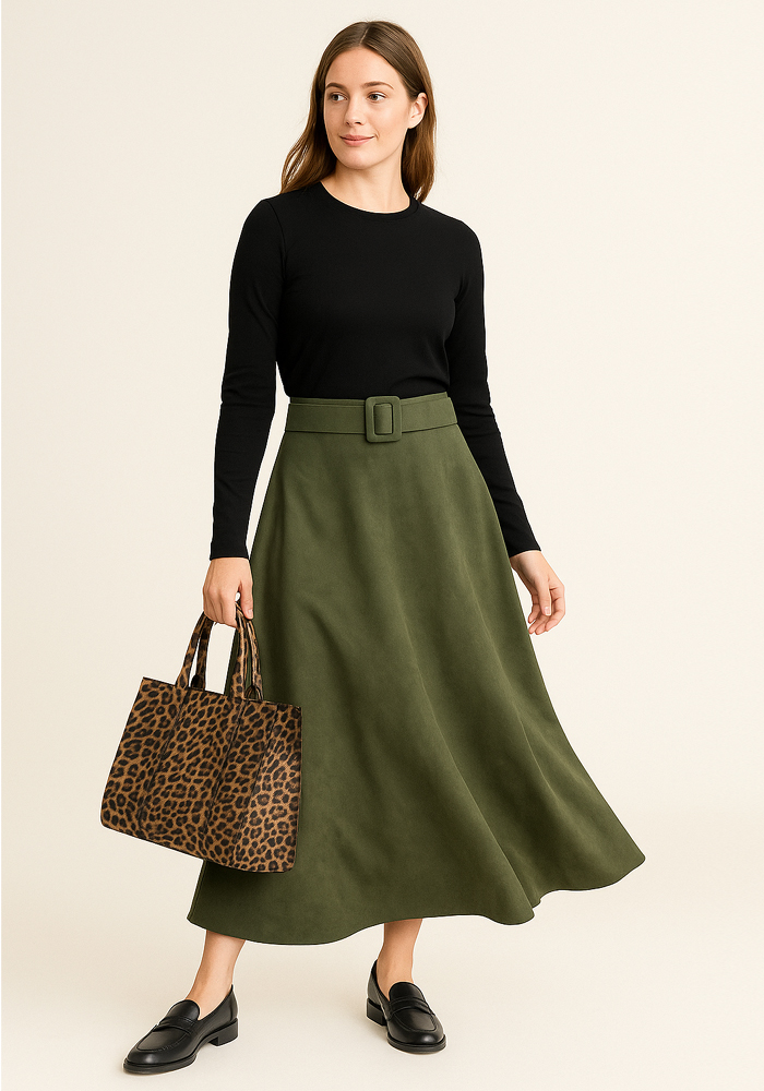 chic φούστα suede Betty χακί