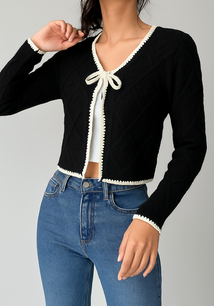 chic πλεκτή τρυπητή ζακέτα Ingrid μαύρο