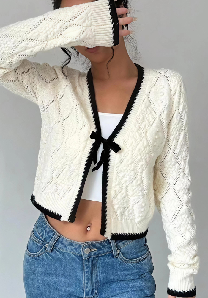 chic πλεκτή τρυπητή ζακέτα Ingrid εκρού