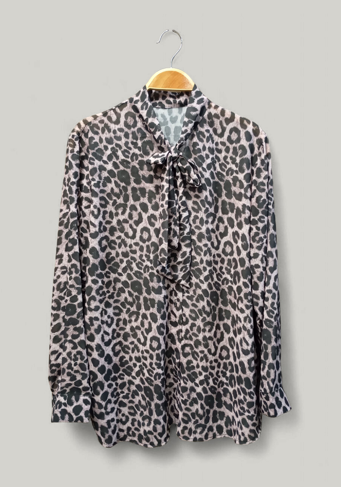 chic πουκάμισο animal print Bow γκρι