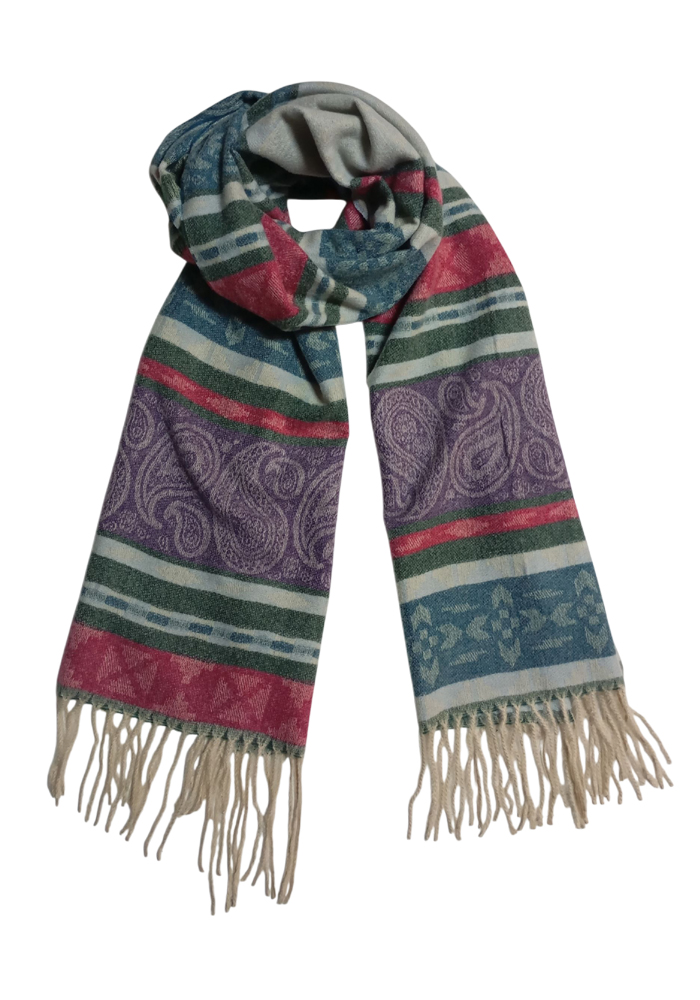 soft κασκόλ Boho πολύχρωμο πετρόλ