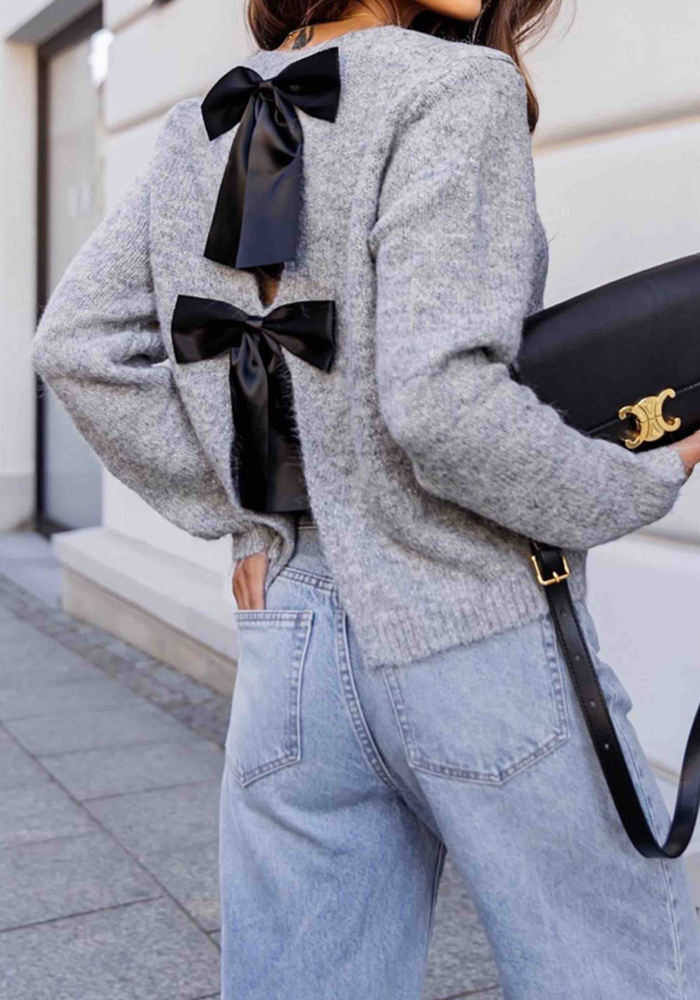 cute πλεκτό φιόγκος Bow γκρι