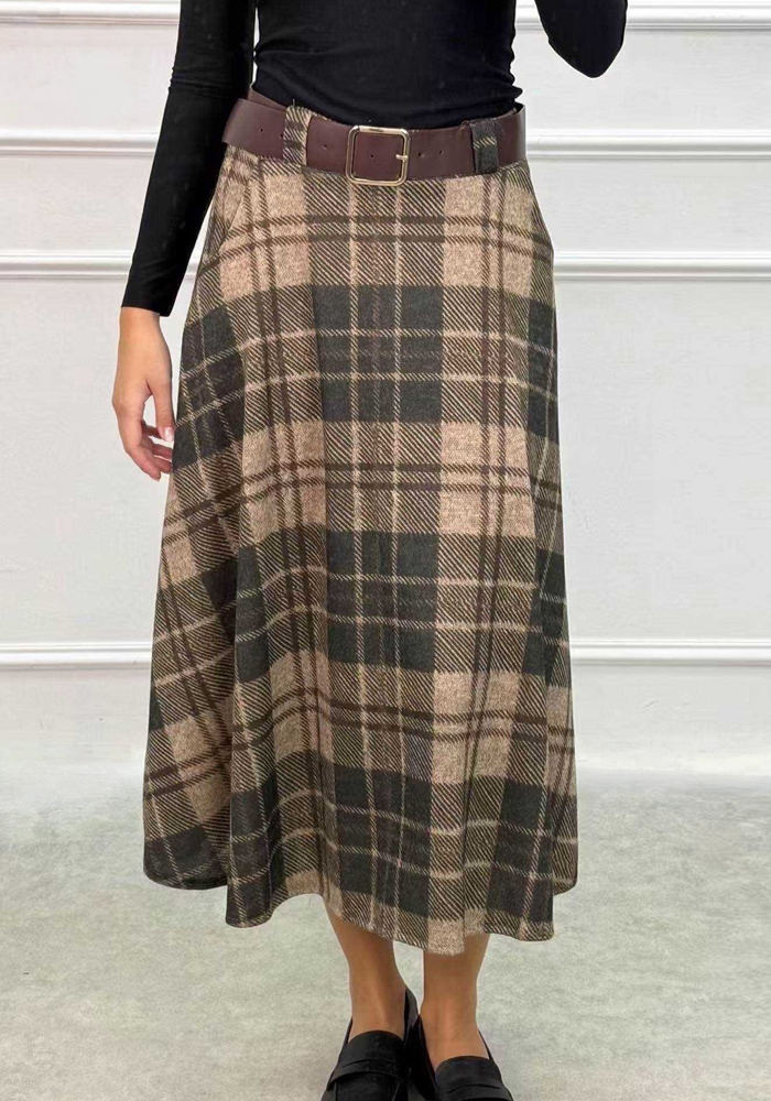 καρώ φούστα Cottage καφέ