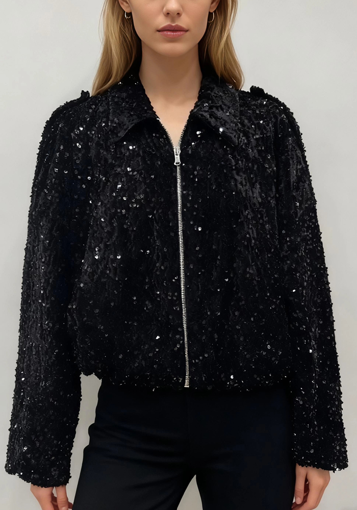 bomber jacket παγιέτα βελούδο Dia μαύρο