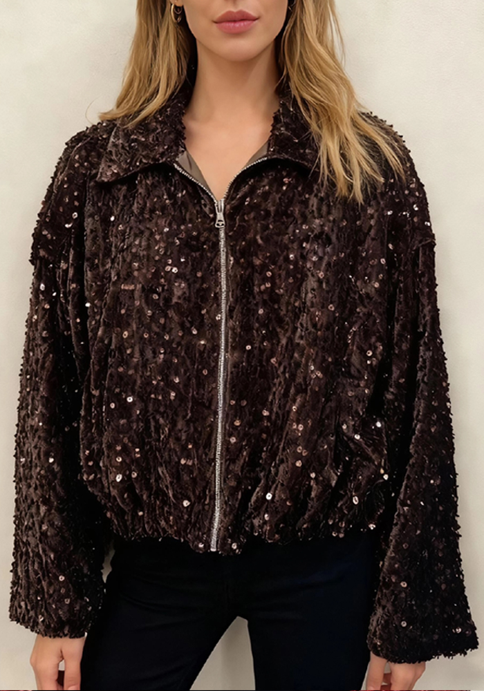 bomber jacket παγιέτα βελούδο Dia καφέ