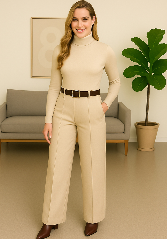 soft παντελόνα με ζώνη Janet εκρού