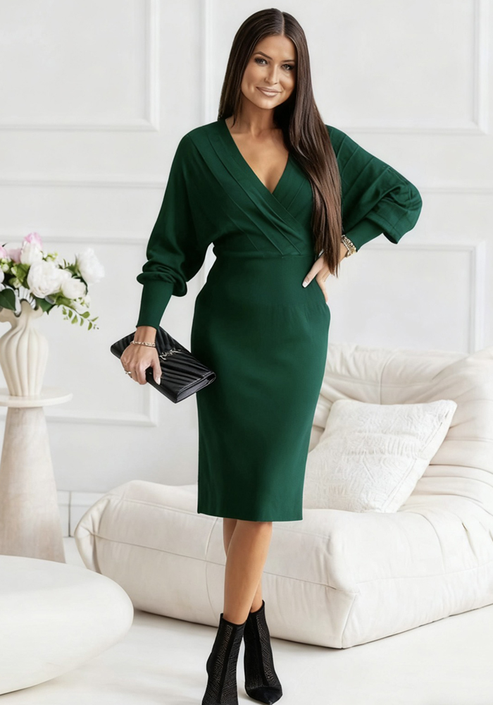 chic πλεκτό κρουαζέ φόρεμα Kika κυπαρισσί