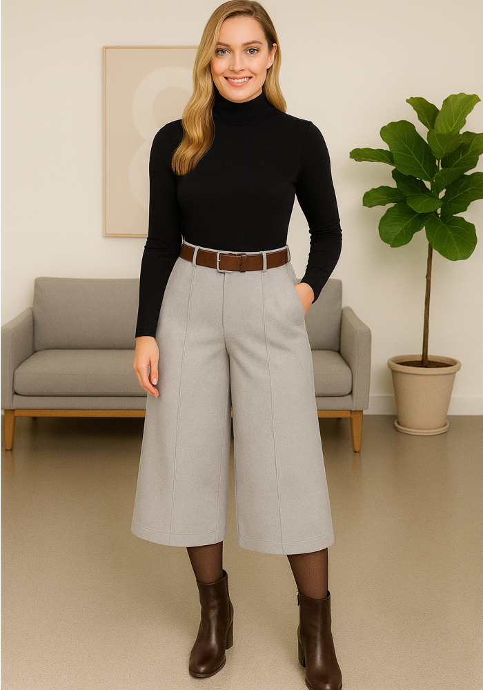 PerfectDress.gr soft ζιπ κιλότ Leila γκρι ανοικτό