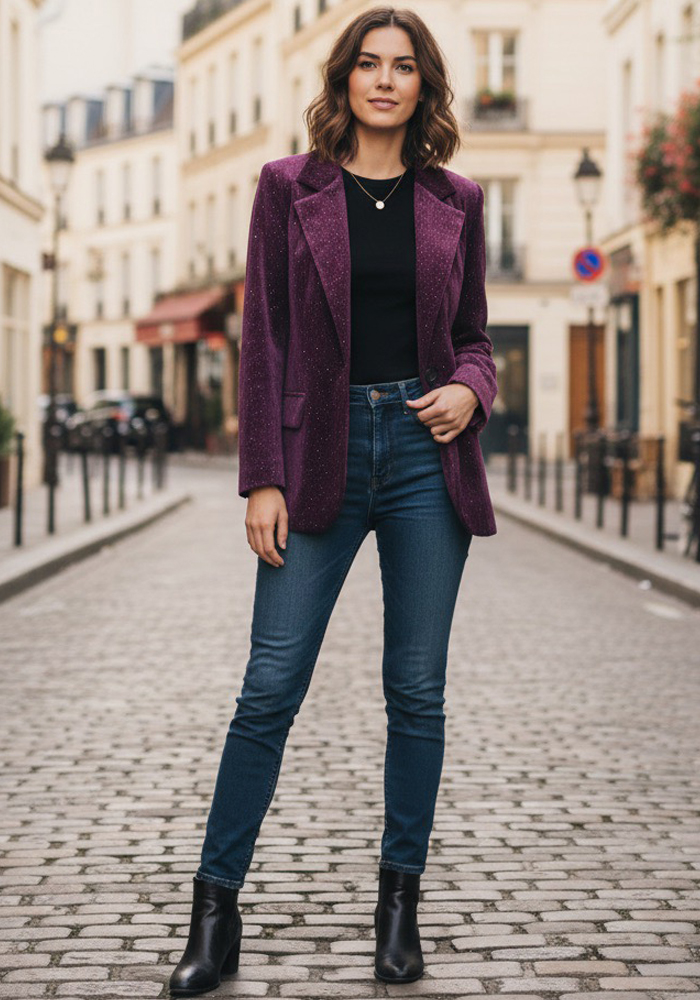 σακάκι βελούδο foil Μagnificent dark plum