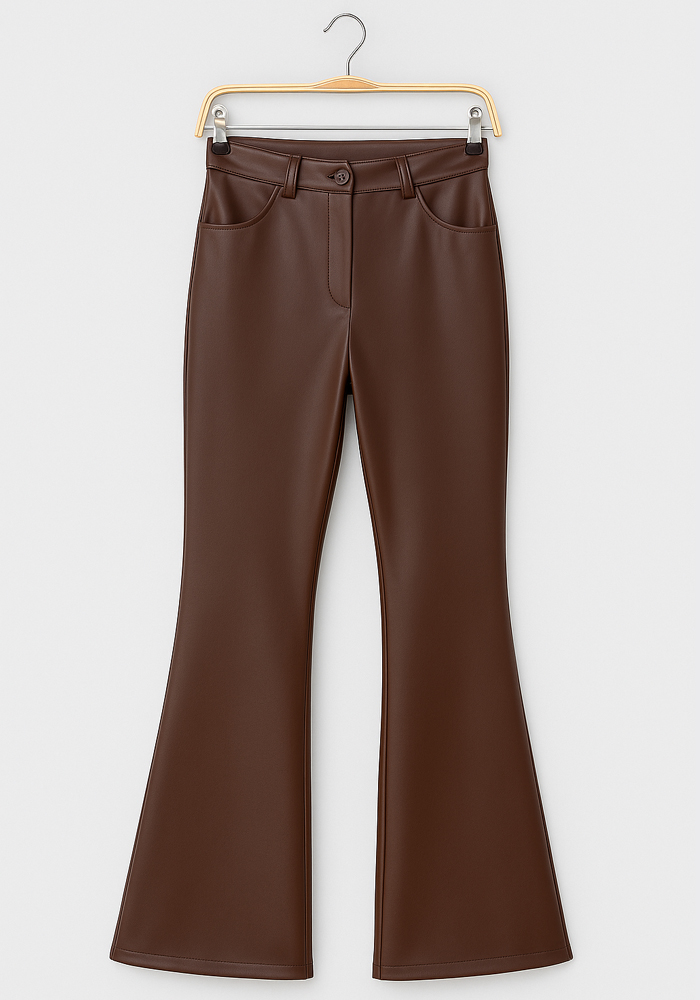 παντελόνι καμπάνα πεντάτσεπο δερματίνη Mariah καφέ