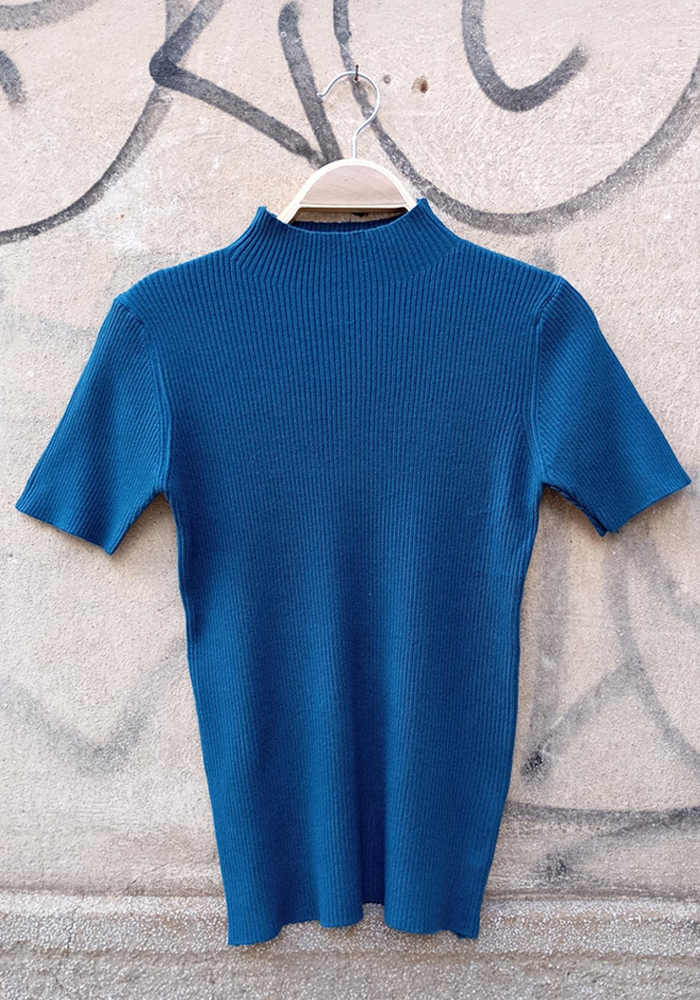 casual rib πλεκτή μπλούζα Mirela πετρόλ