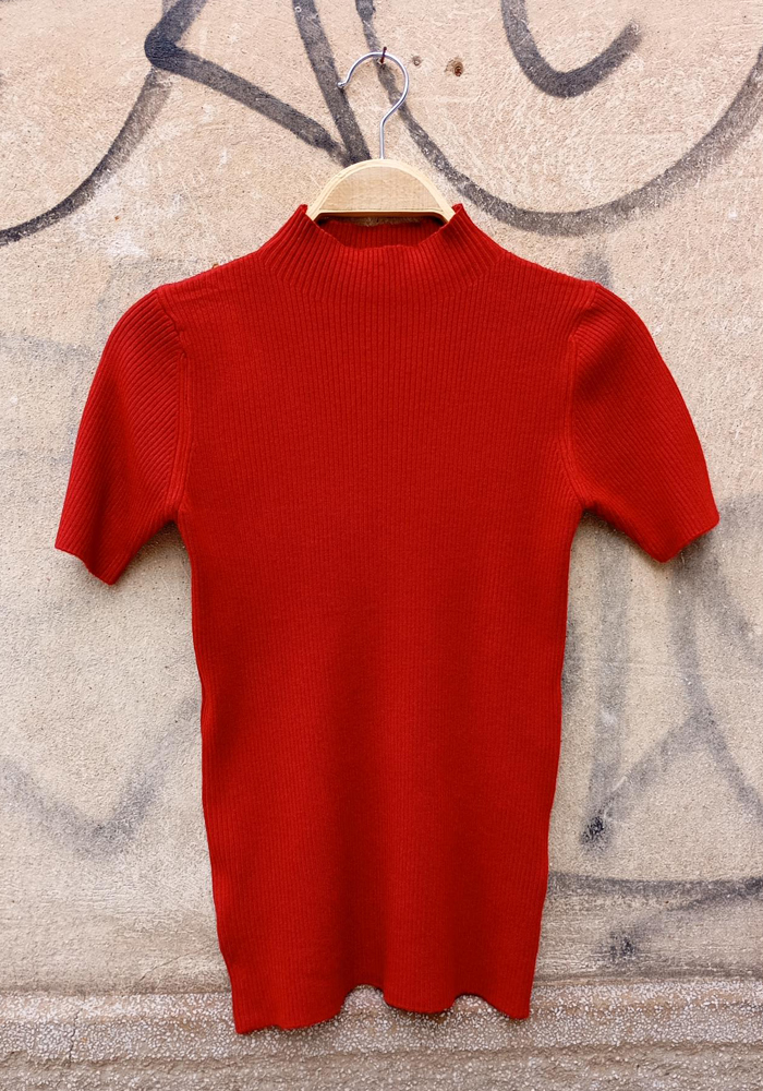 casual rib πλεκτή μπλούζα Mirela κόκκινο