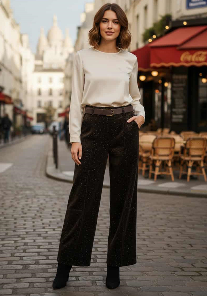 βραδινό βελούδινο ελαστικό foil παντελόνι Serata καφέ