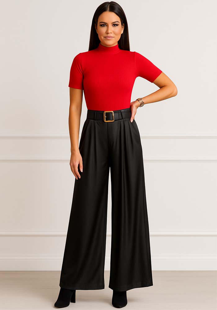 comfy δερματίνη παντελόνα με ζώνη Theory leather μαύρο