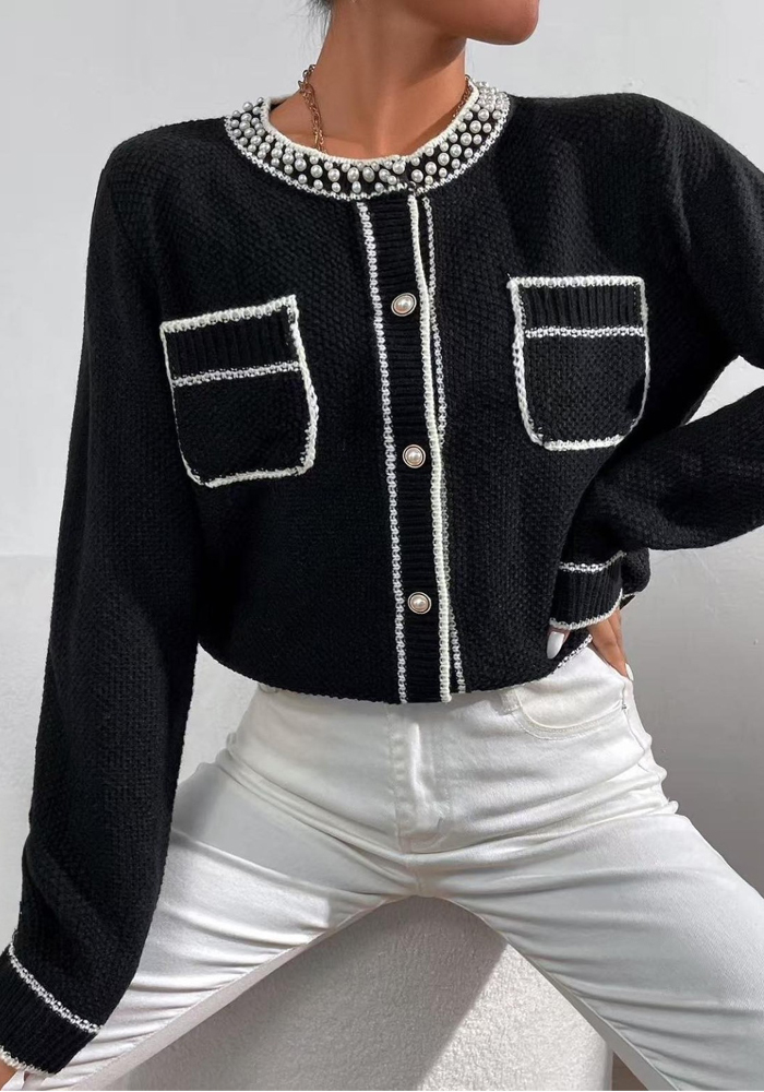 chic luxe πλεκτή ζακέτα πέρλες Vendome μαύρο