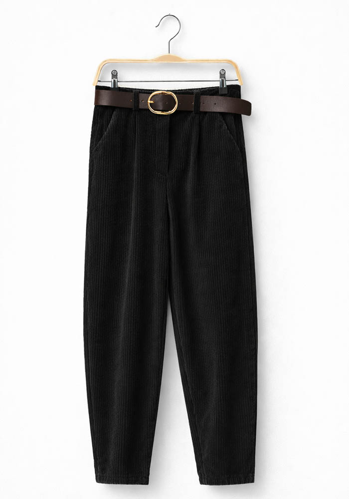 casual παντελόνι κοτλέ με ζώνη Barrel μαύρο