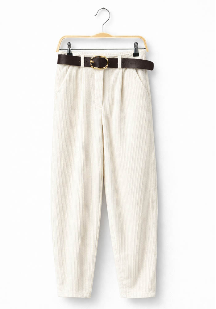 casual παντελόνι κοτλέ με ζώνη Barrel εκρού