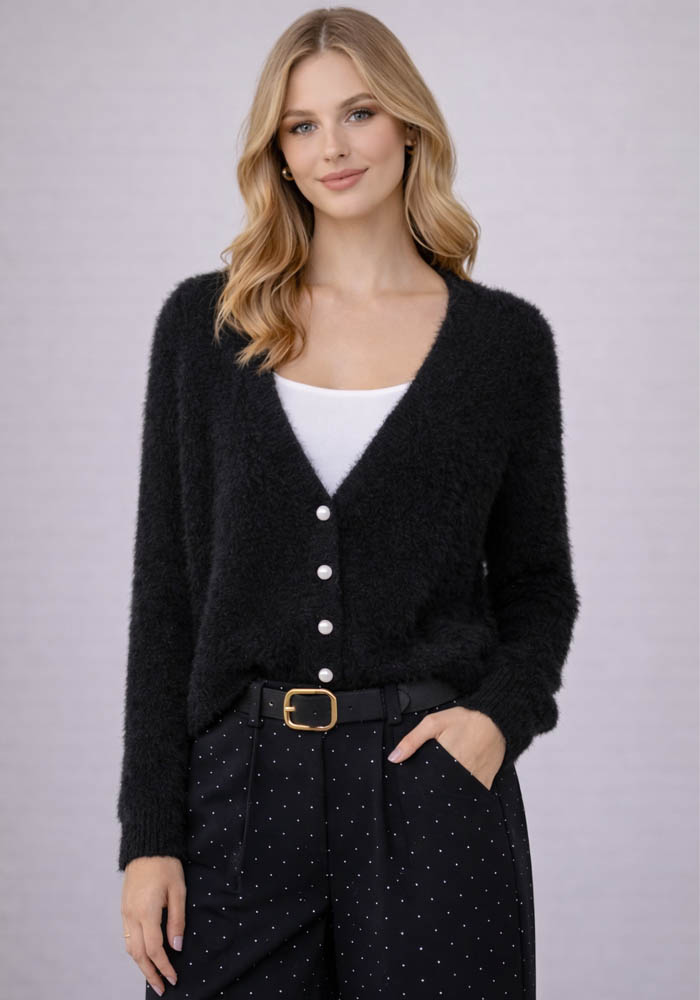 soft πλεκτή ζακέτα με πέρλες Christie μαύρο