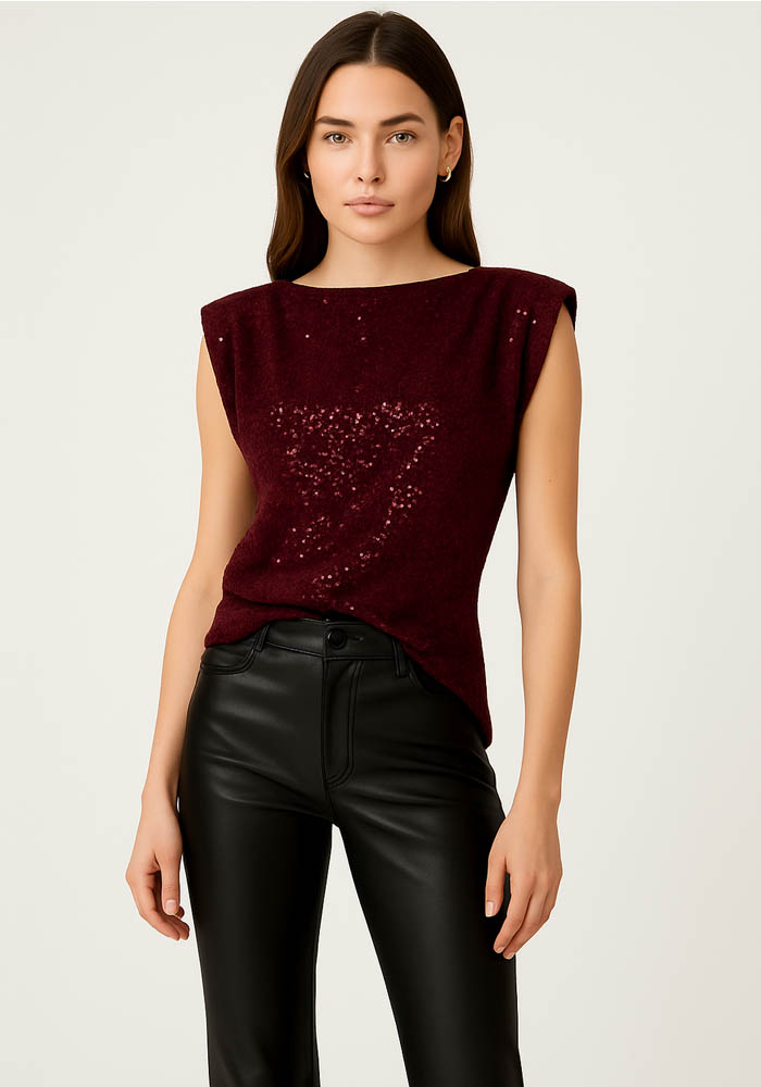 βραδινό τοπ βελούδο με βάτες παγιέτα Jennie μπορντώ