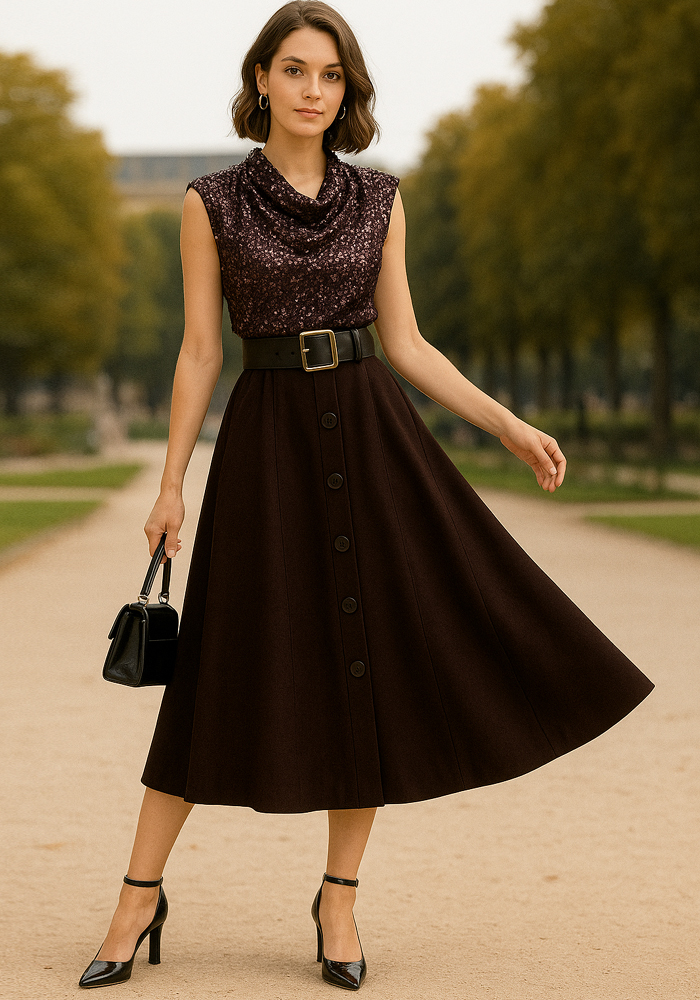 βραδινό φόρεμα με εφέ φούστας / top Julie καφέ