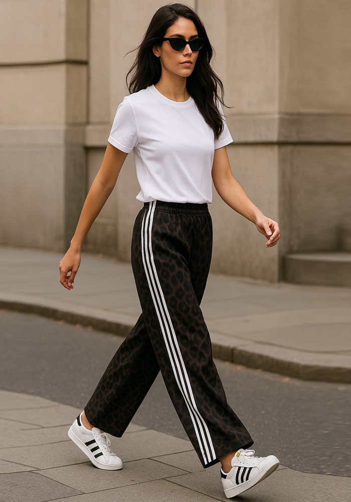 φόρμα λεοπάρ με ρίγα Sporty λευκό