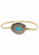 Γυναικεία χρυσή μεταλλική ζώνη με διακοσμητική αγκράφα western και τιρκουάζ πέτρα