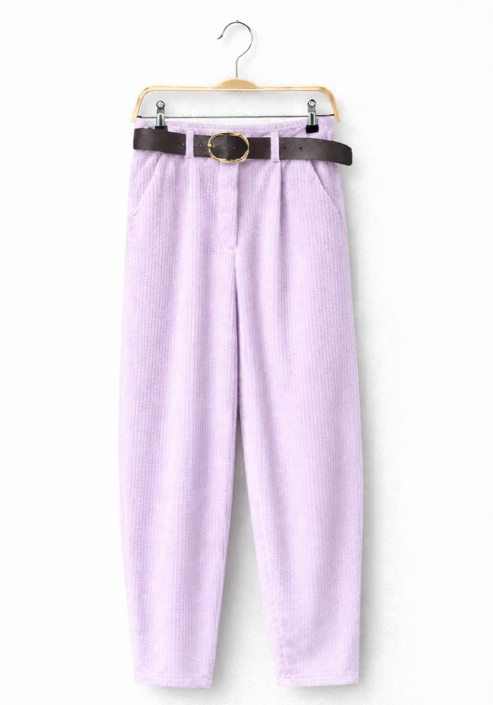 casual παντελόνι κοτλέ με ζώνη Barrel λιλά