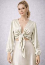 Σαμπανί σατέν μπολερό με μπροστινό δέσιμο και μακριά μανίκια