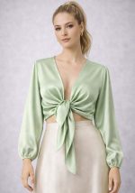 Μέντα σατέν μπολερό με μπροστινό δέσιμο και μακριά μανίκια