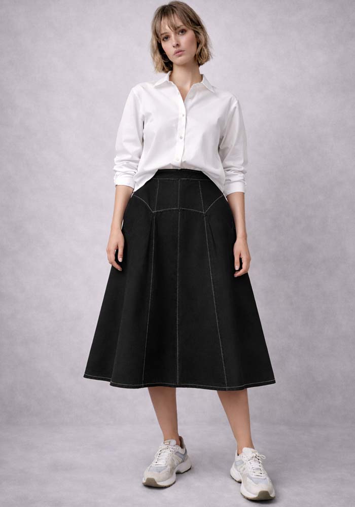 τζην cotton φούστα πιέτες άλφα Sports μαύρο