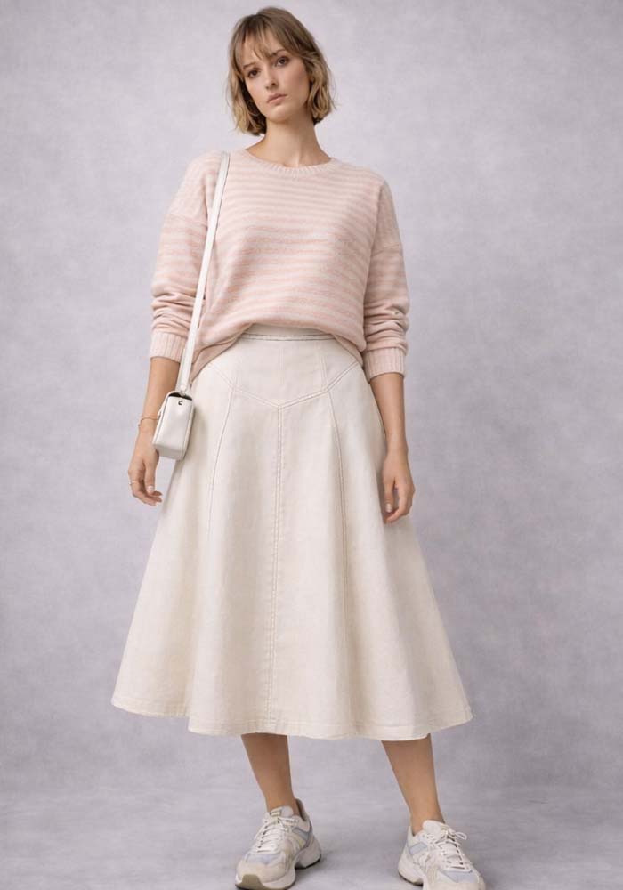 τζην cotton φούστα πιέτες άλφα Sports εκρού