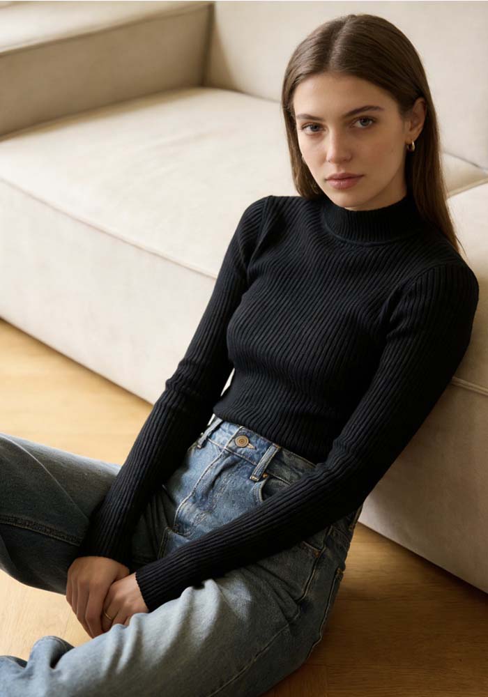 basic rib πλεκτό με λαστιχωτή πλέξη Tuula μαύρο