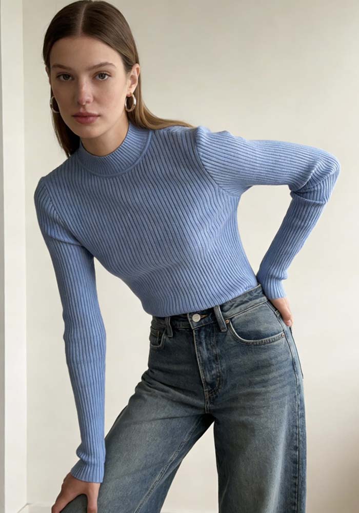 basic rib πλεκτό με λαστιχωτή πλέξη Tuula σιέλ