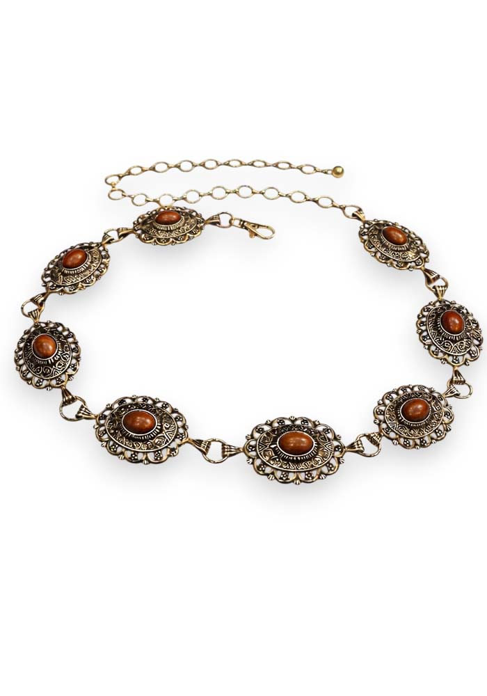 boho μεταλλική ζώνη αλυσίδα Stones καφέ