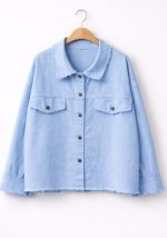 Σιέλ γυναικείο βαμβακερό jacket overshirt με κουμπιά και raw τελειώματα, μοντέρνα casual γραμμή.